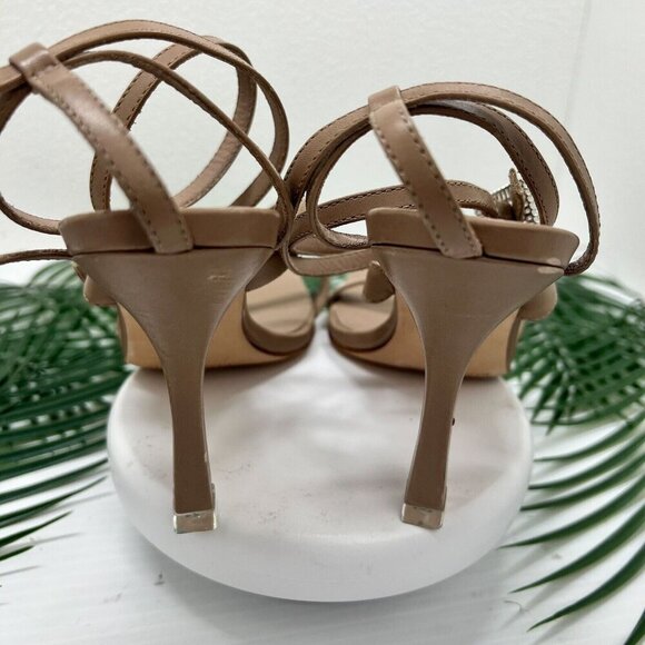 BLACK SUEDE STUDIO Livia Tan Leather Sandals With Crystal Buckles Size 37 - Picture 9 of 13